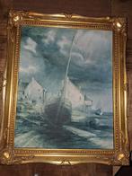 Schilderij met gouden lijst - Boot op het strand, Ophalen of Verzenden