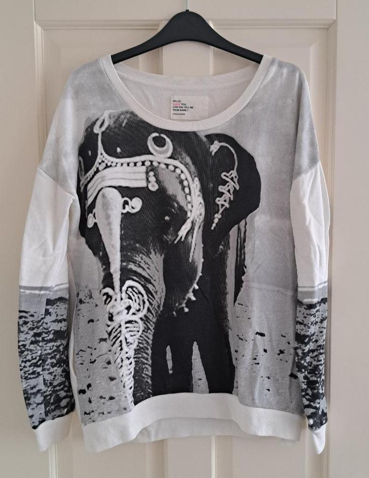 Leon & Harper trui wit grijs olifant print oversized S 49671, Kleding | Dames, Truien en Vesten, Zo goed als nieuw, Maat 36 (S)