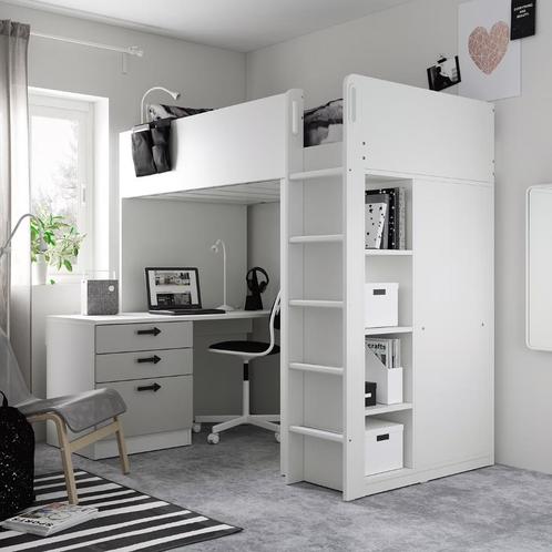 IKEA smastad Kleur wit met berken Stapelbed hoogslaper, Kinderen en Baby's, Kinderkamer | Stapelbedden en Hoogslapers, Zo goed als nieuw