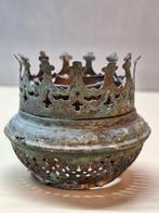 antiek koper petroleumlamp houder kroon kaars waxinelicht, Ophalen of Verzenden, Koper of Brons