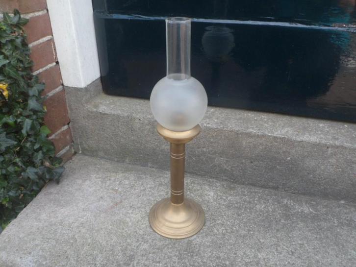 Tafelkandelaar kandelaar kaarslamp koper glas tafellamp, Antiek en Kunst, Antiek | Kandelaars, Koper of Brons, Ophalen of Verzenden