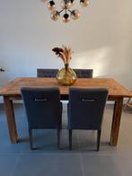 Teak houten eettafel met 4 stoelen, Ophalen, 150 tot 200 cm, 75 tot 100 cm, Zo goed als nieuw