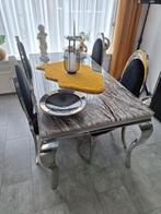 Prachtige RVS Marmeren Eethoek, Huis en Inrichting, Complete eetkamers, 4 tot 6 stoelen, Zo goed als nieuw, Ophalen