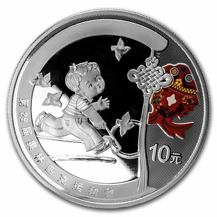 2008 China Silver Proof ¥10 Olympic Games: Hoop Rolling, Postzegels en Munten, Edelmetalen en Baren, Zilver, Ophalen of Verzenden