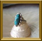 Mooie oude zilveren ring met turkoois blauwe steen, Sieraden, Tassen en Uiterlijk, Antieke sieraden, Ophalen of Verzenden, Zilver