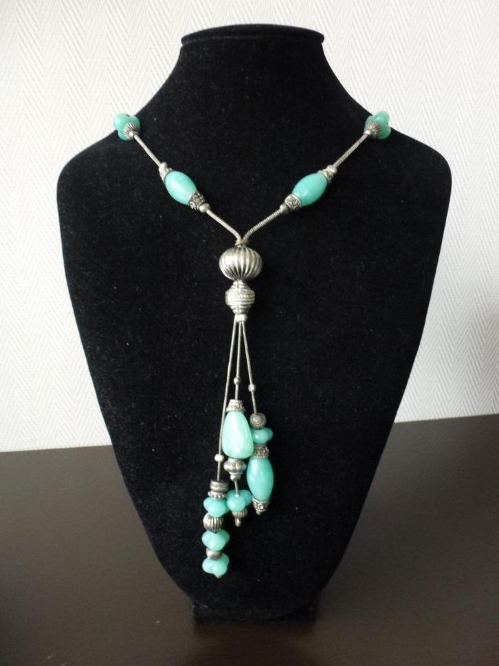 Prachtige ketting Art Deco stijl, met turquoise stenen., Sieraden, Tassen en Uiterlijk, Antieke sieraden, Ketting, Overige materialen