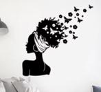 Grote muursticker Afrikaanse vrouw vlinders zwart (57x57cm), Huis en Inrichting, Ophalen of Verzenden, Nieuw