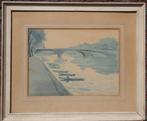 Bob Buys (1912-1970) aquarel brug over rivier 1948, Antiek en Kunst, Ophalen of Verzenden