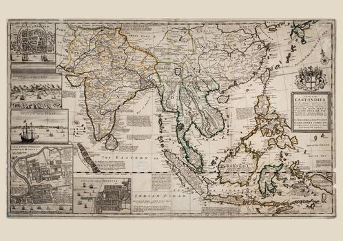 Grote landkaart van Nederlandsch Indië door Moll, ~1720, Boeken, Atlassen en Landkaarten, Zo goed als nieuw, Landkaart, Wereld