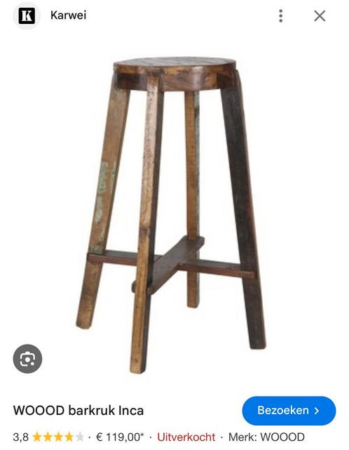 WOOOD barkruk Inca, Huis en Inrichting, Barkrukken, Nieuw, 60 tot 90 cm, Hout, 2 krukken, Ophalen