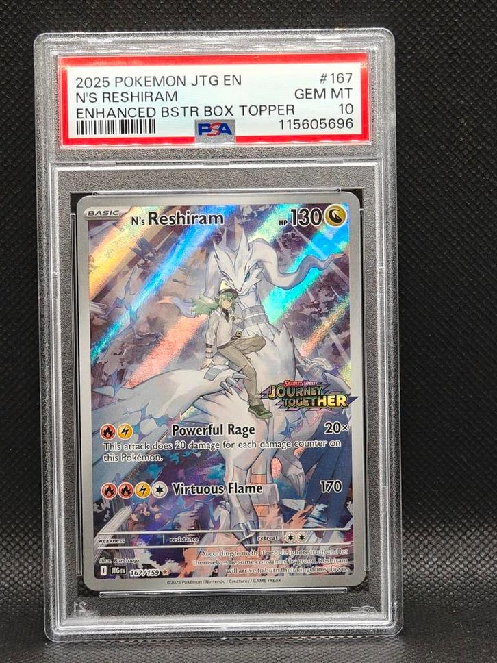 PSA 10 GEM MINT Reshiram stamp promo Journey Together, Hobby en Vrije tijd, Verzamelkaartspellen | Pokémon, Zo goed als nieuw