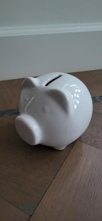 Vintage Spaarvarken - Wit Geglazuurd - 14cm beschikbaar voor biedingen