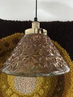 Vintage, zware glazen hanglamp, amberkleurig, Huis en Inrichting, Lampen | Hanglampen, Ophalen of Verzenden, Zo goed als nieuw