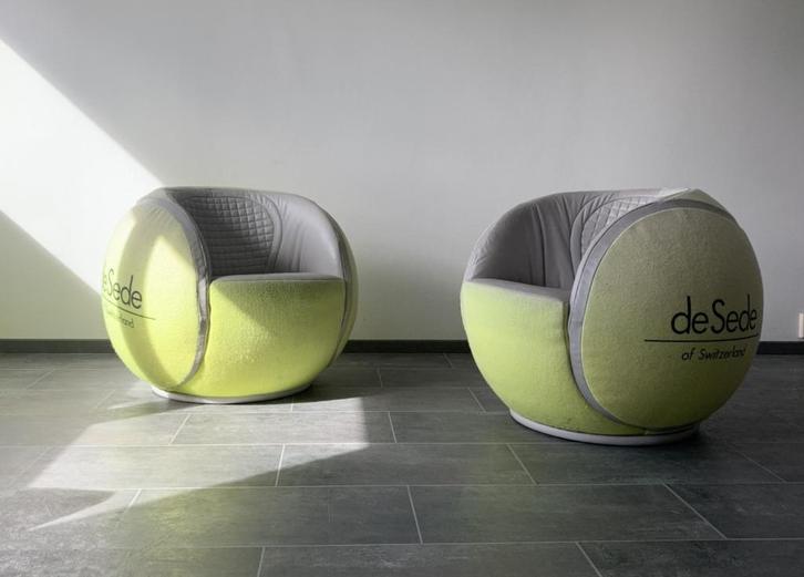 De Sede Ds9100 Tennisbal chair (2 stuks beschikbaar), Huis en Inrichting, Fauteuils, Gebruikt, Hout, Leer, Stof, 75 tot 100 cm