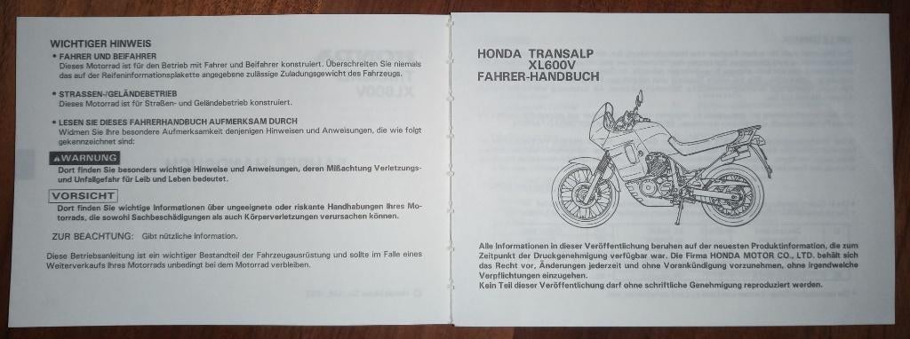 Honda Transalp handleiding (Duits, Frans, Italiaans), Motoren, Handleidingen en Instructieboekjes, Honda, Ophalen of Verzenden