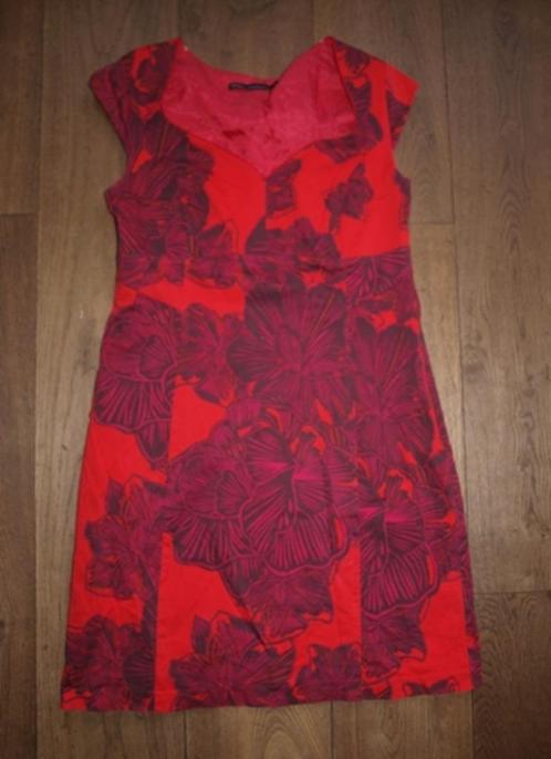 Steps Rode Jurk met Bloemprint (44), Kleding | Dames, Jurken, Gedragen, Maat 42/44 (L), Rood, Knielengte, Ophalen of Verzenden