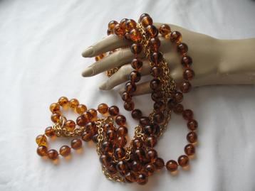 Kralenketting Synthetisch Amber + Goudklr Accenten Vintage beschikbaar voor biedingen