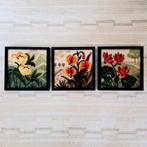 Geborduurd bloemen schilderij set van 3, Ophalen of Verzenden, Dier of Natuur