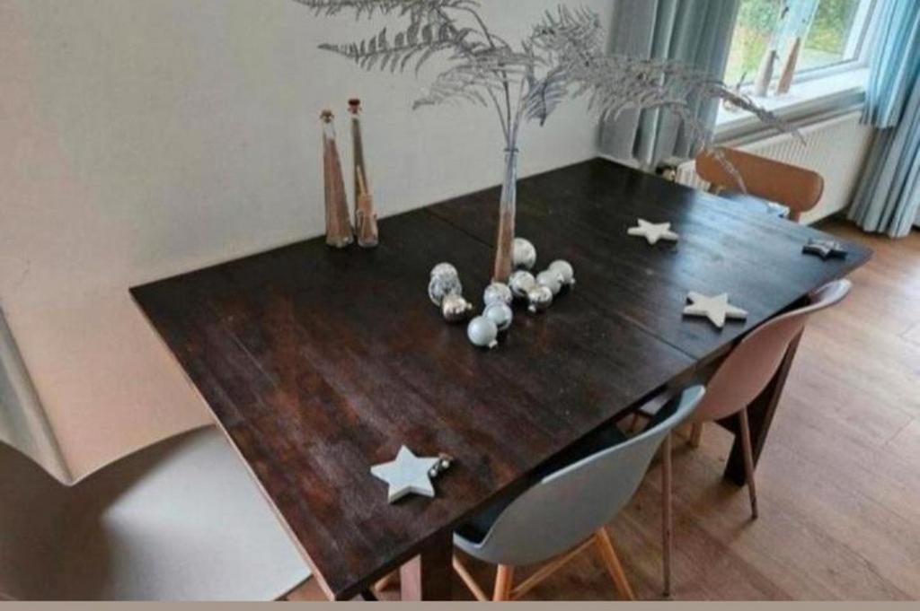 Houten donkerbruine eettafel - 90x152cm ( evt met stoelen), Ophalen, Gebruikt, 50 tot 100 cm, Vijf personen of meer