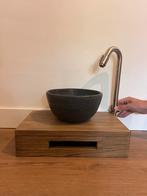Eiken toiletmeubel met natuurstenen kom, Huis en Inrichting, Badkamer | Badkamermeubels, Ophalen, Minder dan 50 cm, Nieuw, Minder dan 25 cm