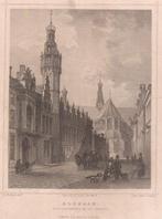 Alkmaar St. De Laurenskerk en het Stadhuis 1858 Terwen, Antiek en Kunst, Kunst | Etsen en Gravures, Ophalen of Verzenden
