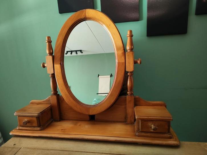 Oud Grenen Kaptafel Opzetstuk met Spiegel, Antiek en Kunst, Curiosa en Brocante, Ophalen of Verzenden