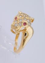 Zware 18 karaat Gouden Ring Panter-Ring Damesring Robijn, Sieraden, Tassen en Uiterlijk, Ringen, Jw, 20 of groter, Verzenden, Heer