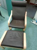 Ikea poang bruin leer met voetenbankje, Huis en Inrichting, Ophalen, Zo goed als nieuw, Leer, 50 tot 75 cm