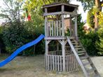 Houten speelhuis met glijbaan enz, Kinderen en Baby's, Speelgoed | Buiten | Speeltoestellen, Ophalen, Gebruikt, Glijbaan