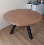 Eettafel rond taupe met zwarte poten, Huis en Inrichting, Tafels | Eettafels, Ophalen, Gebruikt, Rond, Vijf personen of meer
