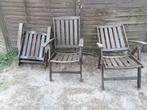 3 DEGELIJKE HARD HOUTEN TUINSTOELEN VERSTELBAAR INKLAPBAAR, Tuin en Terras, Tuinstoelen, Ophalen, Gebruikt, Hout, Verstelbaar