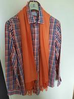Overhemd rood wit blauw oranje met sjaal XL, Blauw, Halswijdte 43/44 (XL), Ophalen of Verzenden, Zo goed als nieuw
