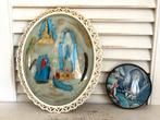 Twee vintage Lourdes schilderijtjes Bernadette en Maria, Ophalen, Gebruikt