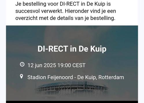 2x tickets (staanplaats) Di-Rect 12 juni in De Kuip, Tickets en Kaartjes, Concerten | Pop, Twee personen, Juni
