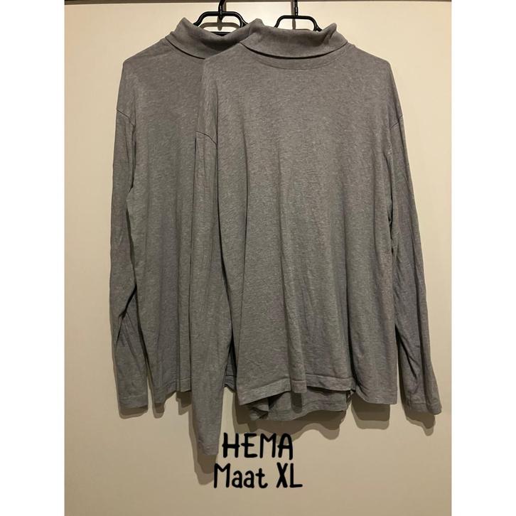 Grijze longsleeve met col HEMA XL 2 stuks, Kleding | Dames, T-shirts, Gedragen, Maat 46/48 (XL) of groter, Grijs, Lange mouw, Ophalen of Verzenden