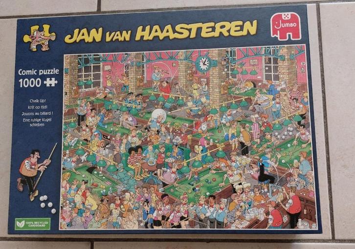 Jan van Haasteren Biljart Krijt op tijd! 1000 stukjes Puzzel, Hobby en Vrije tijd, Denksport en Puzzels, Zo goed als nieuw, Legpuzzel