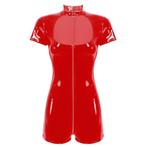 Korte rode dames catsuit lak leren wetlook jumpsuit bodysuit, Nieuw, Kleding, Verzenden