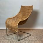 Vintage rotan lounge stoel buisframe, Huis en Inrichting, Ophalen, Zo goed als nieuw, Bruin, Eén