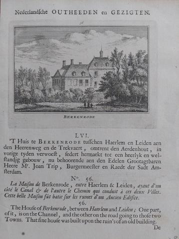 56 / Berkenrode Haarlem Gravure betreft 1ste druk uit 1732 beschikbaar voor biedingen