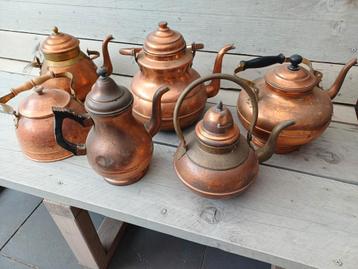 Vintage Koperen Theepotten & Koffiepotten - Set van 6 beschikbaar voor biedingen