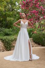 Trouwjurk met split maat 34, Kleding | Dames, Ophalen of Verzenden, Zo goed als nieuw, Wit, Trouwjurk