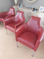 Drie stuks rode lederen fauteuil stoelen van Bart Plantagie, Huis en Inrichting, Stoelen, Drie, Gebruikt, Ophalen of Verzenden