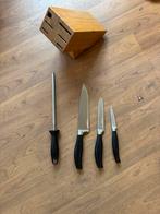 Zwilling Messenblok + 3 Messen & Aanzetstaal, Huis en Inrichting, Ophalen, Gebruikt, Rvs of Chroom, Bestekset