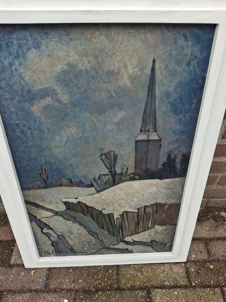 Sint Trudo Toren Stiphout - Olieverf, Antiek en Kunst, Kunst | Schilderijen | Klassiek, Ophalen of Verzenden