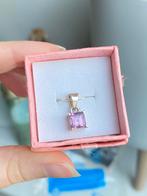S925 gemmy amethist ketting princess cut, Sieraden, Tassen en Uiterlijk, Kettingen, Ophalen of Verzenden, Zo goed als nieuw, Zilver
