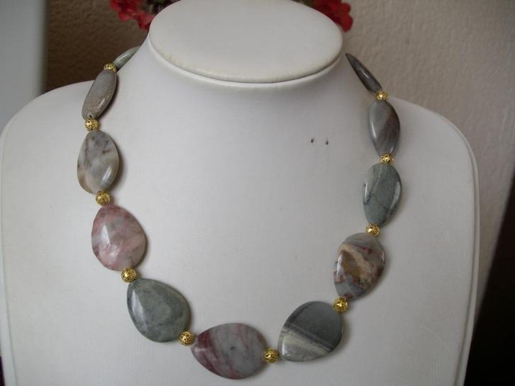 Een mooie Streep Agaat edelstenen ketting, Sieraden, Tassen en Uiterlijk, Antieke sieraden, Ketting, Overige materialen, Met edelsteen