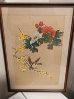 Vintage jaren vijftig Japanse schilderij verf op zijde, Antiek en Kunst, Kunst | Niet-Westerse kunst, Ophalen of Verzenden
