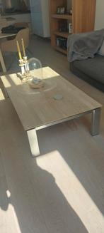 Salontafel licht eiken met rvs onderstel, Ophalen, 50 tot 100 cm, Zo goed als nieuw, Minder dan 50 cm