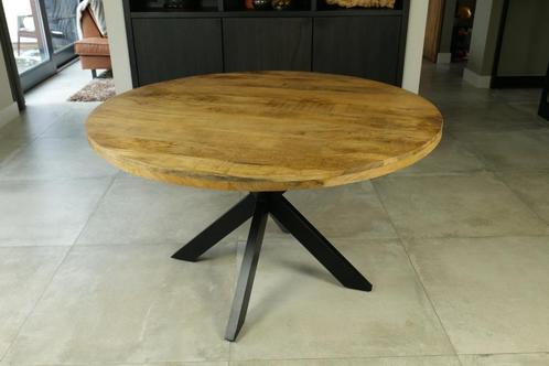 Ronde eettafel mango naturel 100 t/m 150cm, Huis en Inrichting, Tafels | Eettafels, Nieuw, 100 tot 150 cm, 100 tot 150 cm, Vijf personen of meer