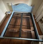 Bed met bedbodems auping en 2 pocketveringmatrassen, Huis en Inrichting, Slaapkamer | Bedden, Ophalen, Gebruikt, Blauw, Tweepersoons